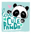 Hand drawn Cute panda bear sitting on the bamboo. Vector illustration. Print design for baby t-shirt Royalty Free Stock Photo