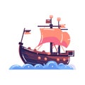 Hand Drawn cute pirate ship in flat style Royalty Free Stock Photo