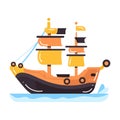 Hand Drawn cute pirate ship in flat style Royalty Free Stock Photo