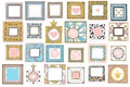 Hand drawn cute princess frames. Vintage color sketch frame, pink mirror border and doodle frames vector set Royalty Free Stock Photo