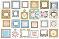 Hand drawn cute princess frames. Vintage color sketch frame, pink mirror border and doodle frames vector set Royalty Free Stock Photo