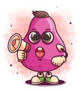 hand drawn cute purple monster cartoon with Loudspeaker illustration