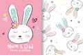 Hand drawn cute rabbit head, with editable patterns