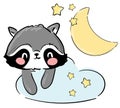 Hand drawn cute raccoon and moon Print design for baby pajamas Textile illustration Childish design