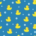 Hand drawn cute rubber yellow duck pattern seamless vector illustration Royalty Free Stock Photo