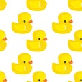 Hand drawn cute rubber yellow duck toy pattern seamless vector illustration Royalty Free Stock Photo