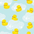 Hand drawn cute rubber yellow duck toy pattern seamless vector illustration Royalty Free Stock Photo
