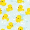 Hand drawn cute rubber yellow duck toy pattern seamless vector illustration Royalty Free Stock Photo