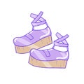 Hand drawn cute 90s aesthetic Japanese kawaii purple high platform shoes
