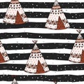 Hand drawn Cute seamless pattern with tee pee wigwam, North American Indian tee pee. Royalty Free Stock Photo