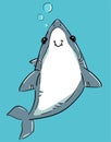 Hand drawn cute shark on a blue background vector illustration. Sketch fish sea. Childish print design for fabric, t-shirts, Royalty Free Stock Photo