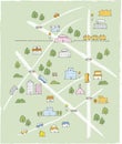 Hand drawn cute sketch map in color