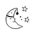 Hand drawn cute sleep moon with smile