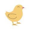 Hand drawn cute standing small yellow Chick. Flat vector spring Easter design in colored Doodle style. Kawaii Chicken bird Royalty Free Stock Photo