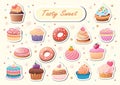 Hand drawn cute sweet baked goods sticker set. Isolated design element for printing.