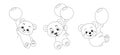 Hand-drawn cute teddy bears with balloons, illustration for Coloring book Royalty Free Stock Photo