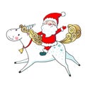 Hand drawn cute Unicorn and Santa Claus.