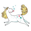 Hand drawn cute unicorn and snowflakes.