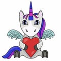 Cute unicorn with wings and heart, clipart