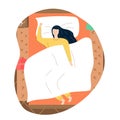 Hand drawn cute young woman sleeping alone in her bed. Royalty Free Stock Photo