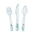 Hand Drawn Cutlery set with floral decorative design