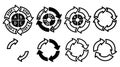 Hand drawn cycle process arrows with steps and circular flow diagram black and white vector icon set Royalty Free Stock Photo