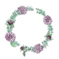 Hand drawn dahlia flowers wreath. Ideal for wedding logos/monograms.