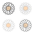 Hand drawn daisies flowers collection in doodle style. Floral aesthetic set for T-shirt, logo, stickers and print. Isolated vector Royalty Free Stock Photo