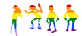 hand drawn dancing people silhouettes colored in LGBT rainbow flag colors isolated on white background. Freedom and love concept. Royalty Free Stock Photo
