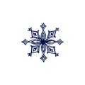 Hand drawn dark blue snowflake isolated on white