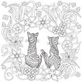 Hand drawn decorated cartoon cats into flowers Royalty Free Stock Photo