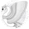 Hand drawn decorated swan. Image for adult coloring books, page Royalty Free Stock Photo