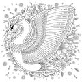 Hand drawn decorated swan. Image for adult coloring books, page Royalty Free Stock Photo