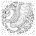 Hand drawn decorated swan. Image for adult coloring books, page Royalty Free Stock Photo