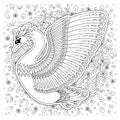 Hand drawn decorated swan. Image for adult coloring books, page Royalty Free Stock Photo