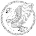 Hand drawn decorated swan. Image for adult coloring books, page Royalty Free Stock Photo