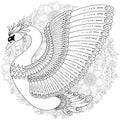 Hand drawn decorated swan. Image for adult coloring books, page Royalty Free Stock Photo