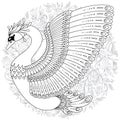 Hand drawn decorated swan. Image for adult coloring books, page Royalty Free Stock Photo