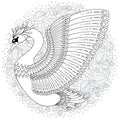 Hand drawn decorated swan. Image for adult coloring books, page Royalty Free Stock Photo