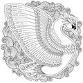 Hand drawn decorated swan. Image for adult coloring books, page Royalty Free Stock Photo