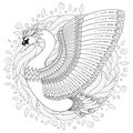 Hand drawn decorated swan. Image for adult coloring books, page Royalty Free Stock Photo