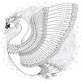 Hand drawn decorated swan. Image for adult coloring books, page Royalty Free Stock Photo