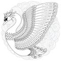 Hand drawn decorated swan. Image for adult coloring books, page Royalty Free Stock Photo