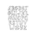 Hand drawn decorative alphabet in doodle creative stile, decorated with dots and stripes Royalty Free Stock Photo