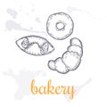 Hand drawn decorative bakery template . Vector Illustration.