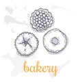 Hand drawn decorative bakery template . Vector Illustration.