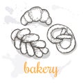 Hand drawn decorative bakery template . Vector Illustration.