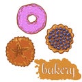 Hand drawn decorative bakery template . Vector Illustration.