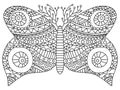 Hand-drawn decorative butterfly colouring book page for adults vector illustration Royalty Free Stock Photo