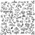 Hand drawn decorative curls and swirls. A collection of vintage vector design elements. Ink illustration Royalty Free Stock Photo